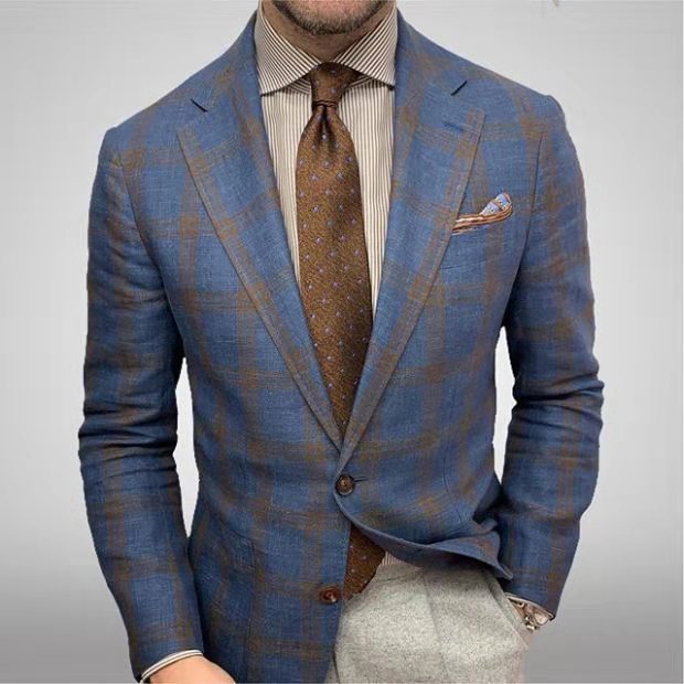 Men's Plaid Blazer Jacket Single Breasted - Vonnera