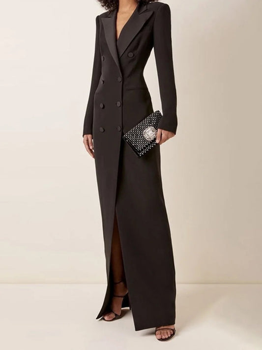 Women's V-Neck Maxi Dress Blazer Style - Vonnera