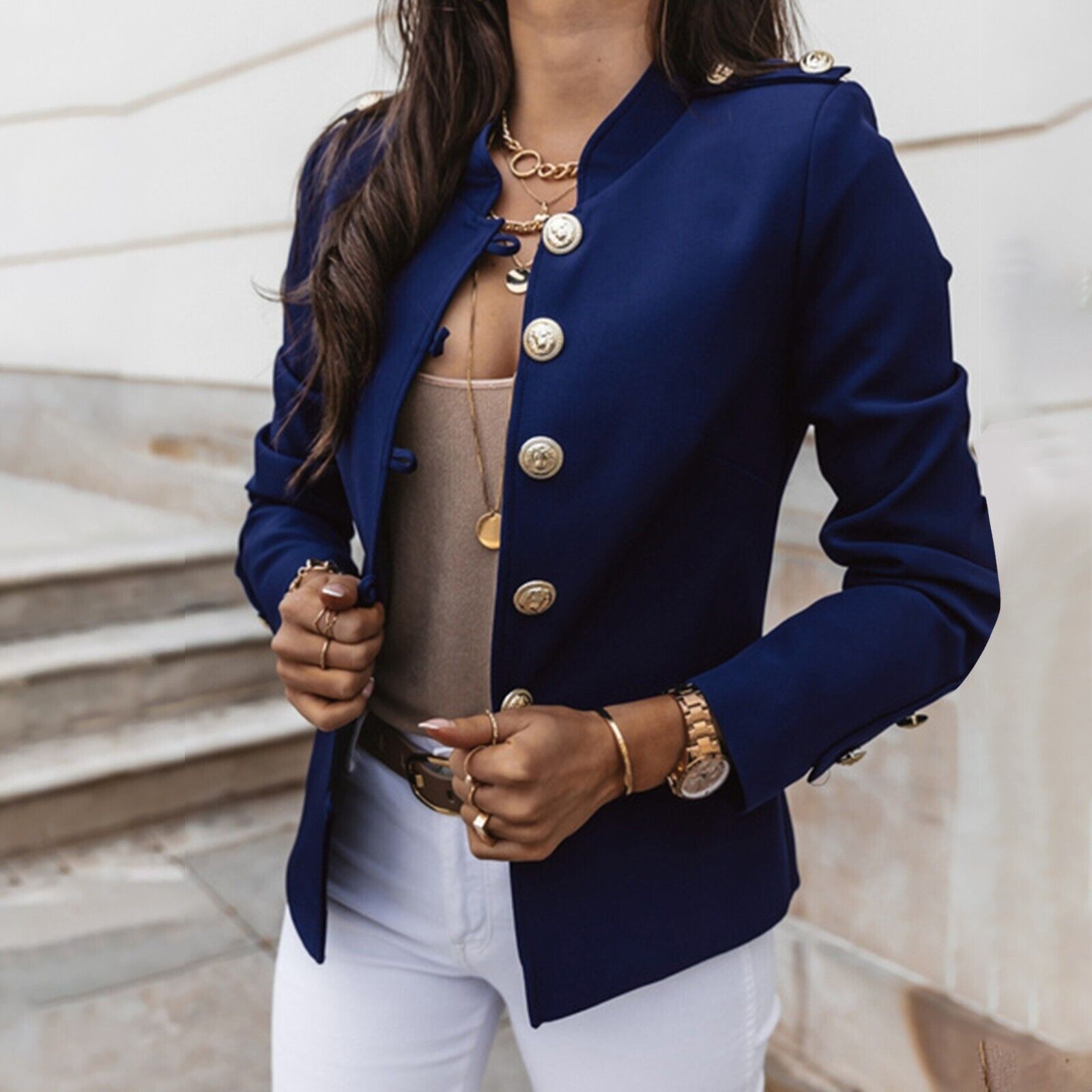 Women's Fitted Blazer Jacket Button Front - Vonnera
