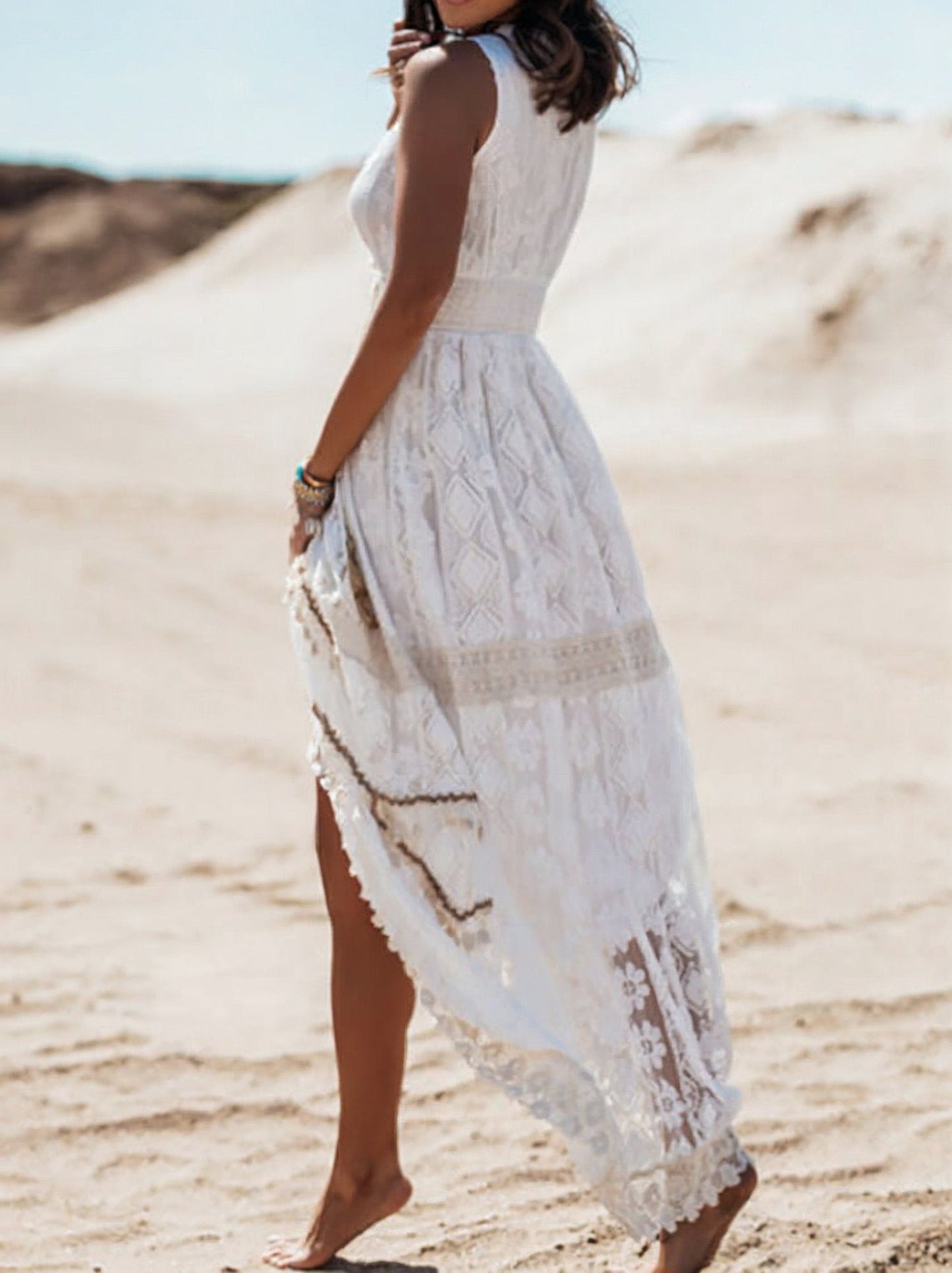 Image of Melissa | Women's Sleeveless Lace A-Line Maxi Dress