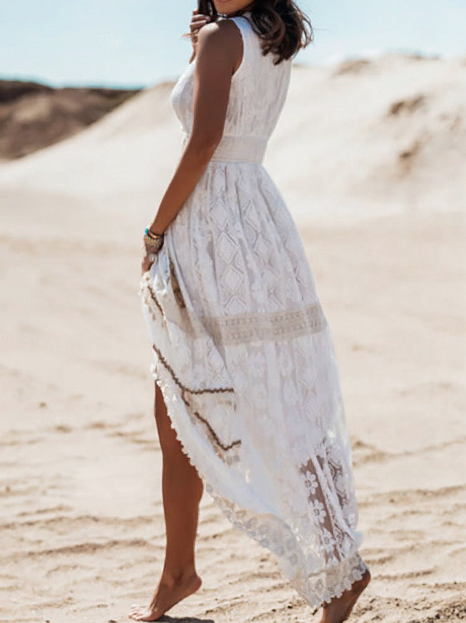 Image of Melissa | Women's Sleeveless Lace A-Line Maxi Dress