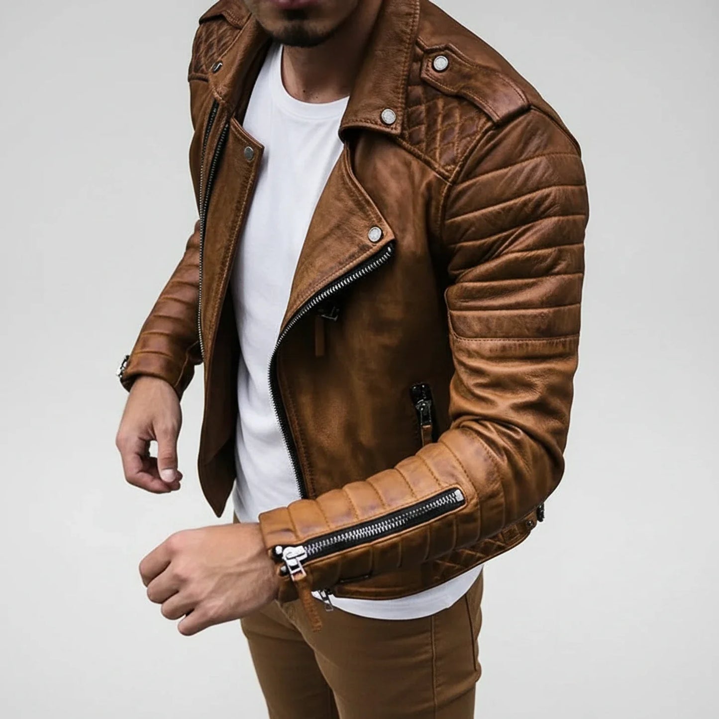 Men's Quilted Leather Biker Jacket