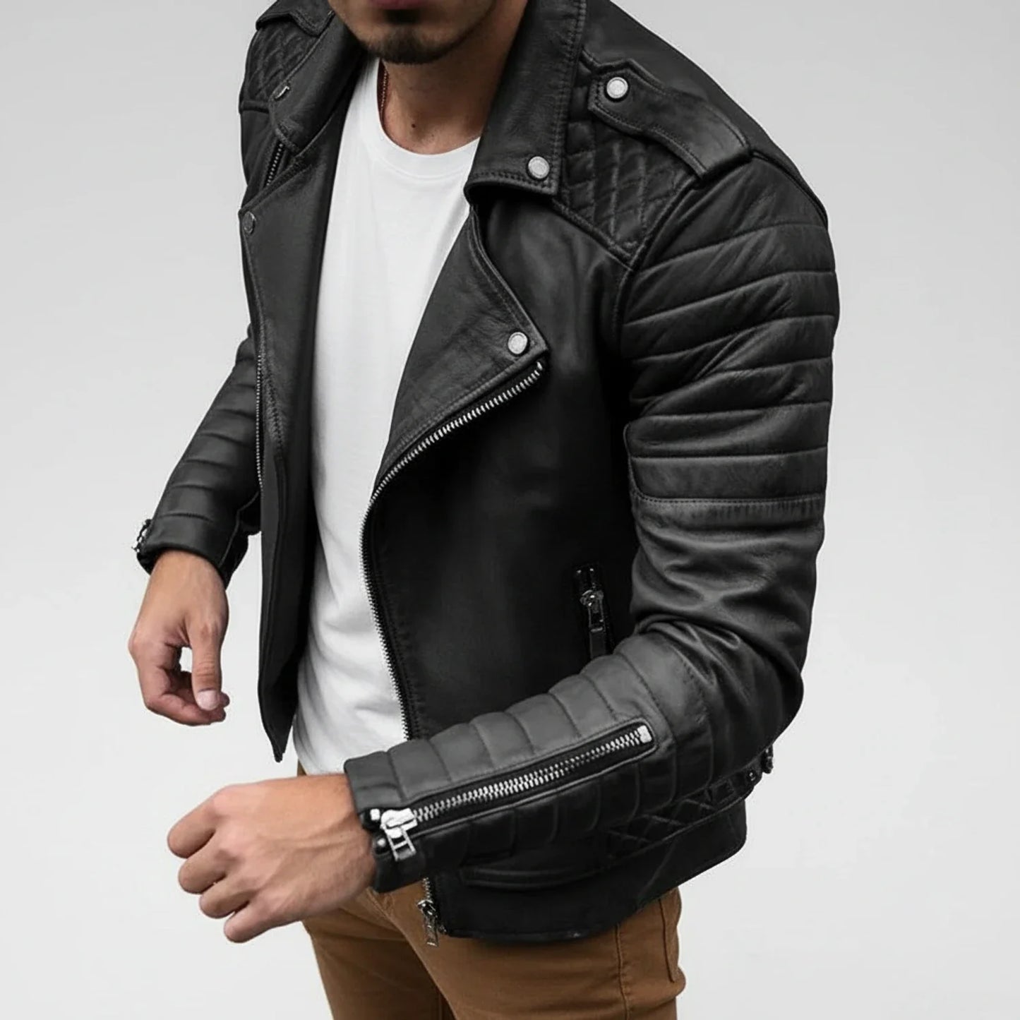 Men's Quilted Leather Biker Jacket
