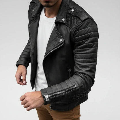 Men's Quilted Leather Biker Jacket