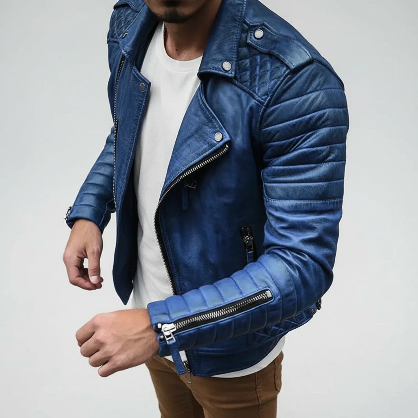 Men's Quilted Leather Biker Jacket