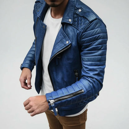 Men's Quilted Leather Biker Jacket