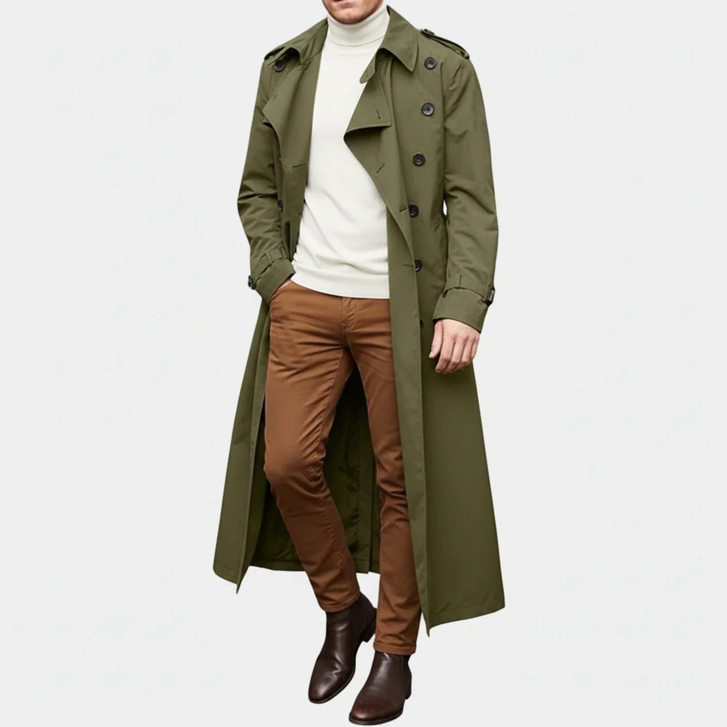 Men's Double-Breasted Long Wool Coat - Vonnera