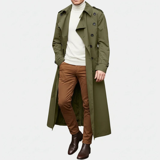 Men's Double-Breasted Long Wool Coat - Vonnera