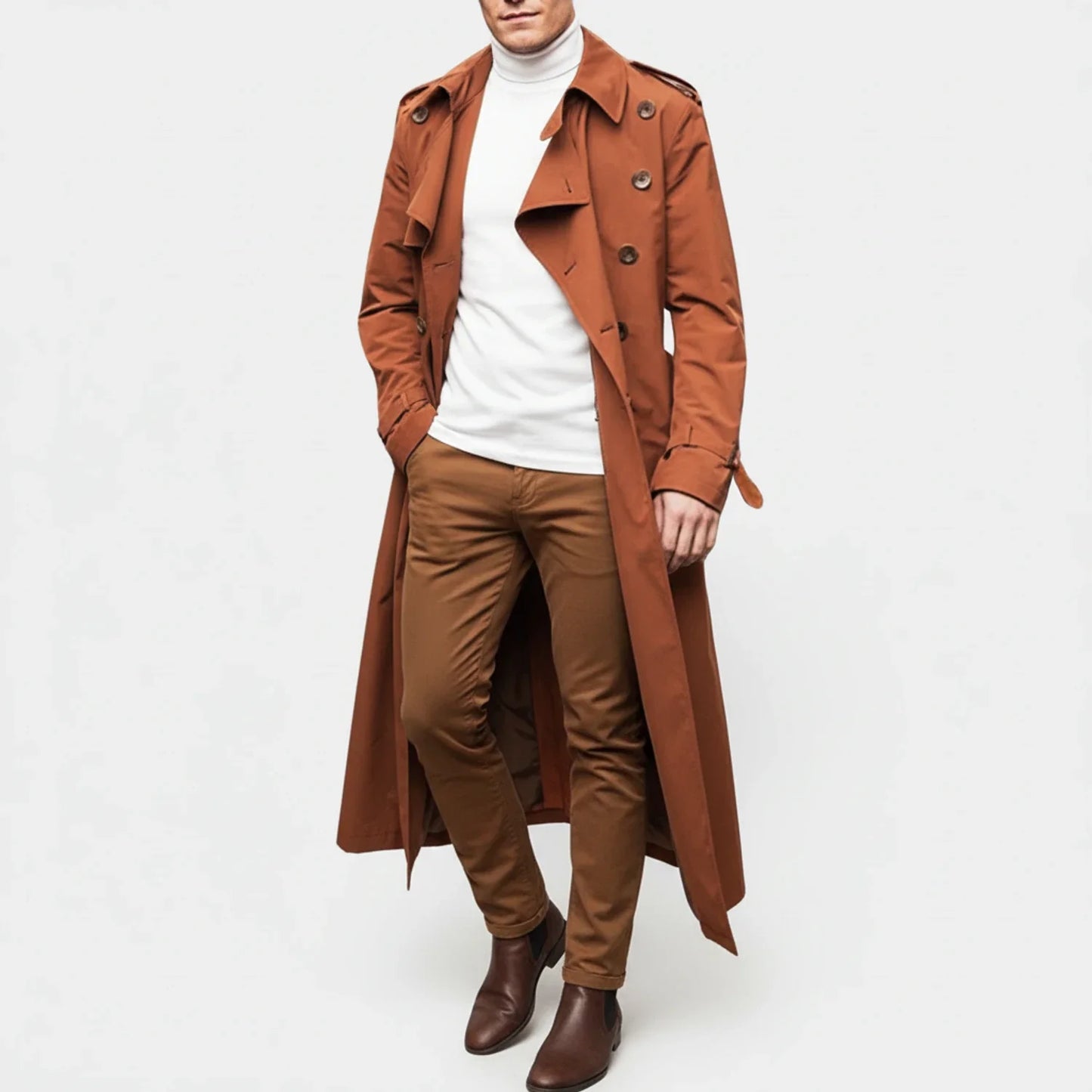 Men's Double-Breasted Long Wool Coat