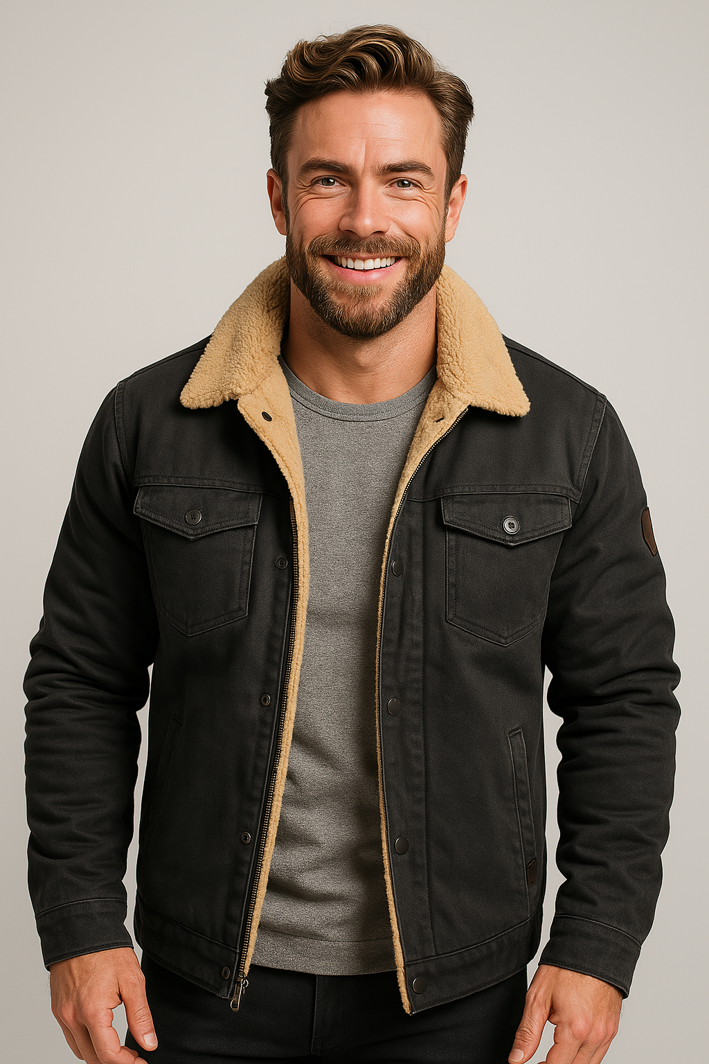 Men's Bomber Jacket Lined Warm Insulated Black