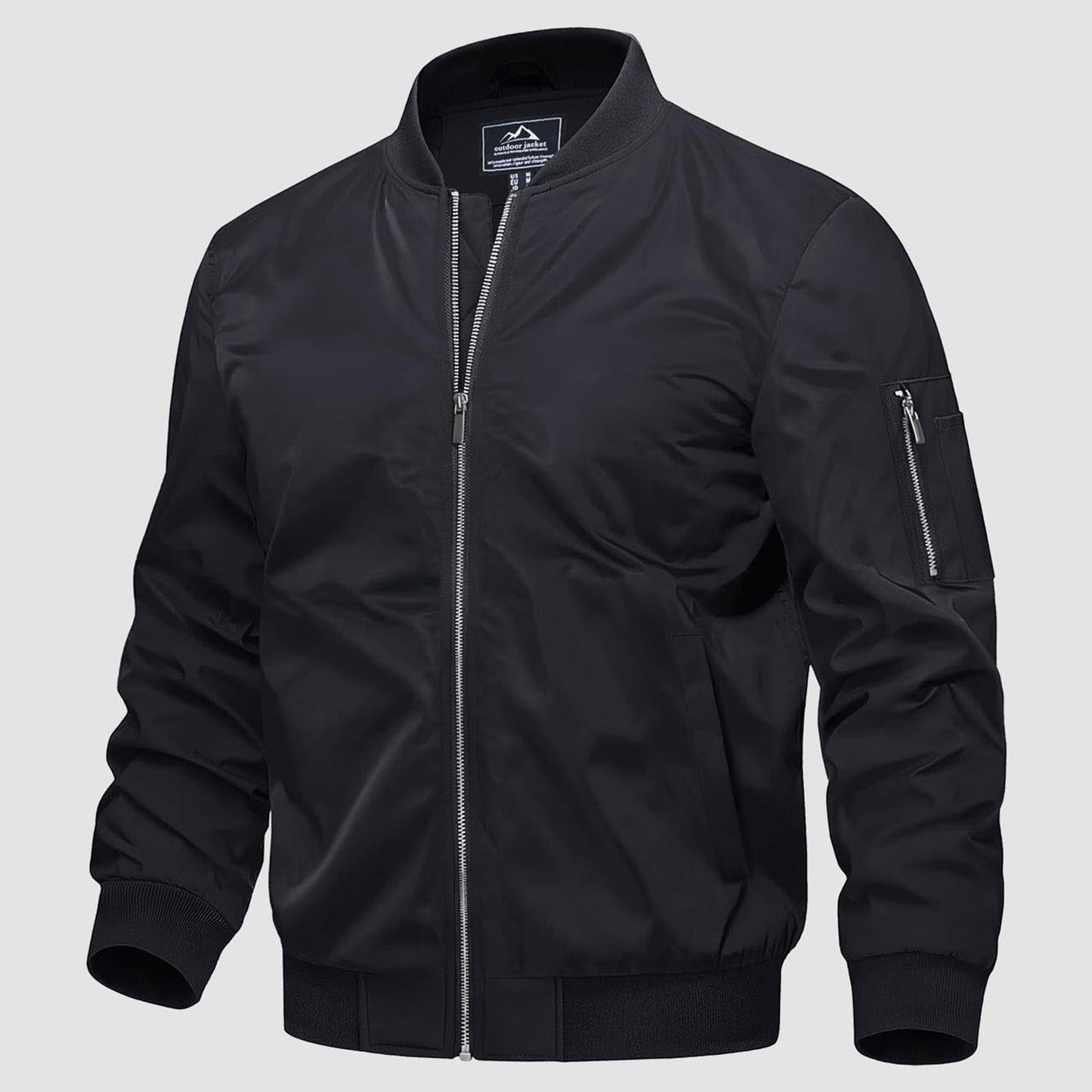 Men's Quilted Bomber Jacket Windproof Nylon Black - Vonnera