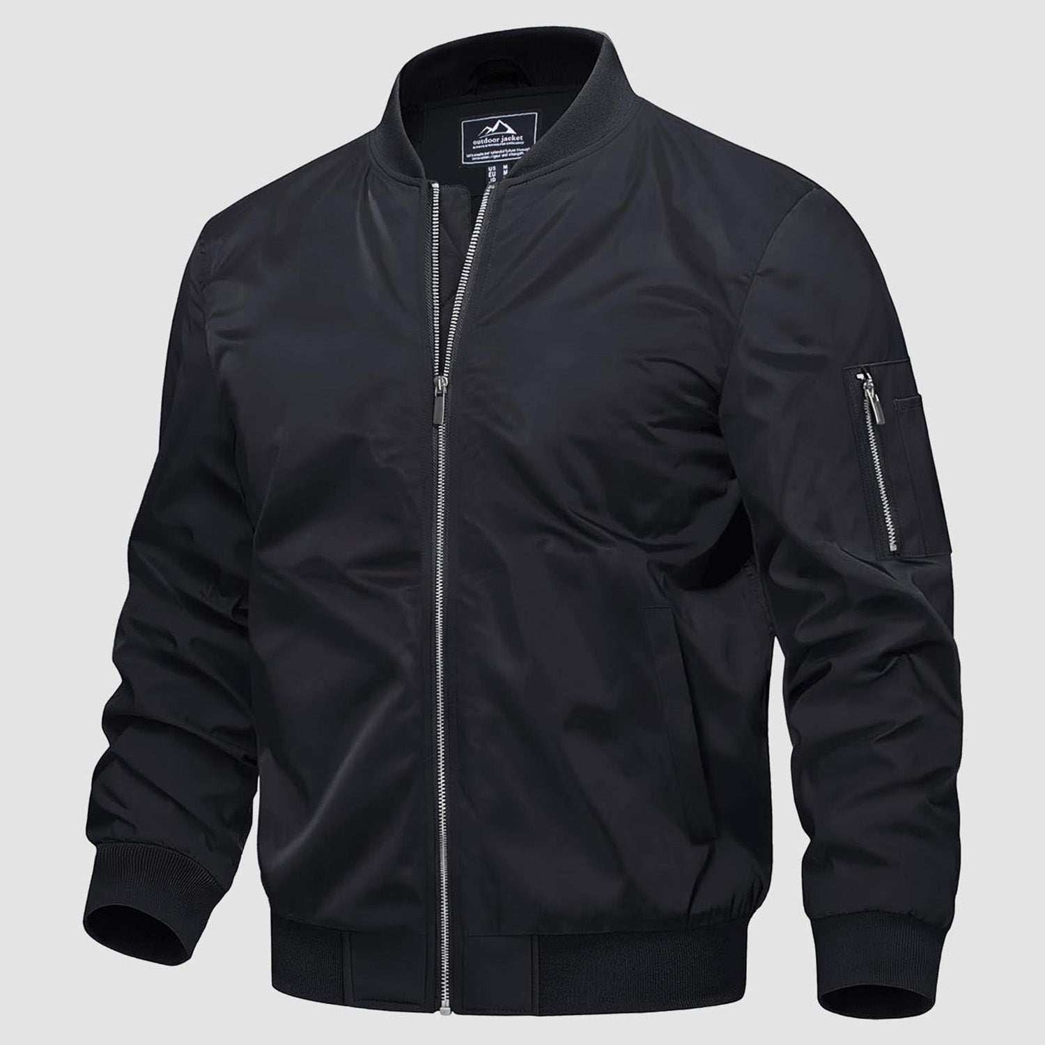 Men's Quilted Bomber Jacket Windproof Nylon Black - Vonnera