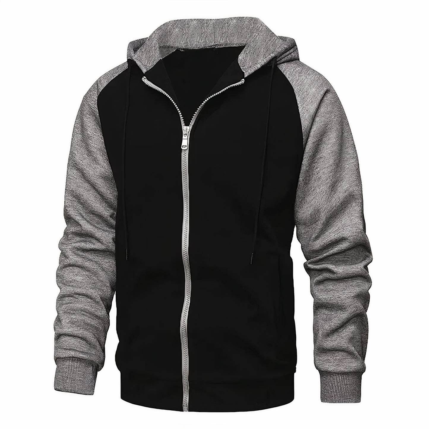 Men's Zip-Up Hoodie Cotton Drawstring Raglan Sleeves Grey