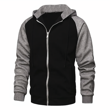 Men's Zip-Up Hoodie Cotton Drawstring Raglan Sleeves Grey
