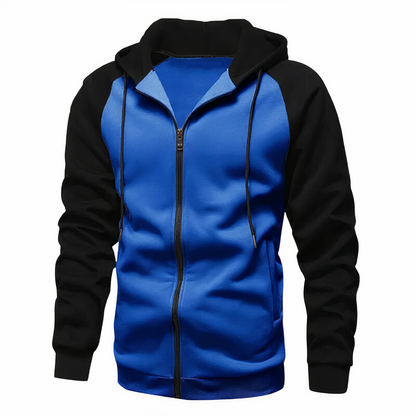 Men's Zip-Up Hoodie Cotton Drawstring Raglan Sleeves Grey