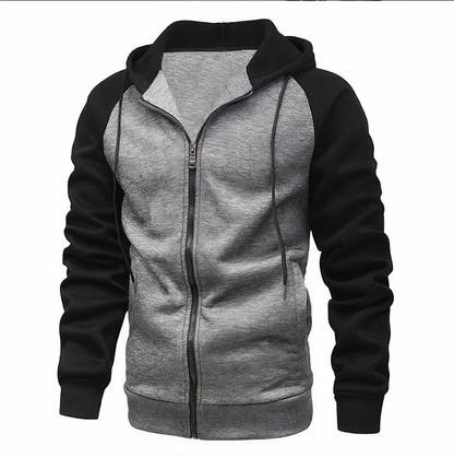 Men's Zip-Up Hoodie Cotton Drawstring Raglan Sleeves Grey