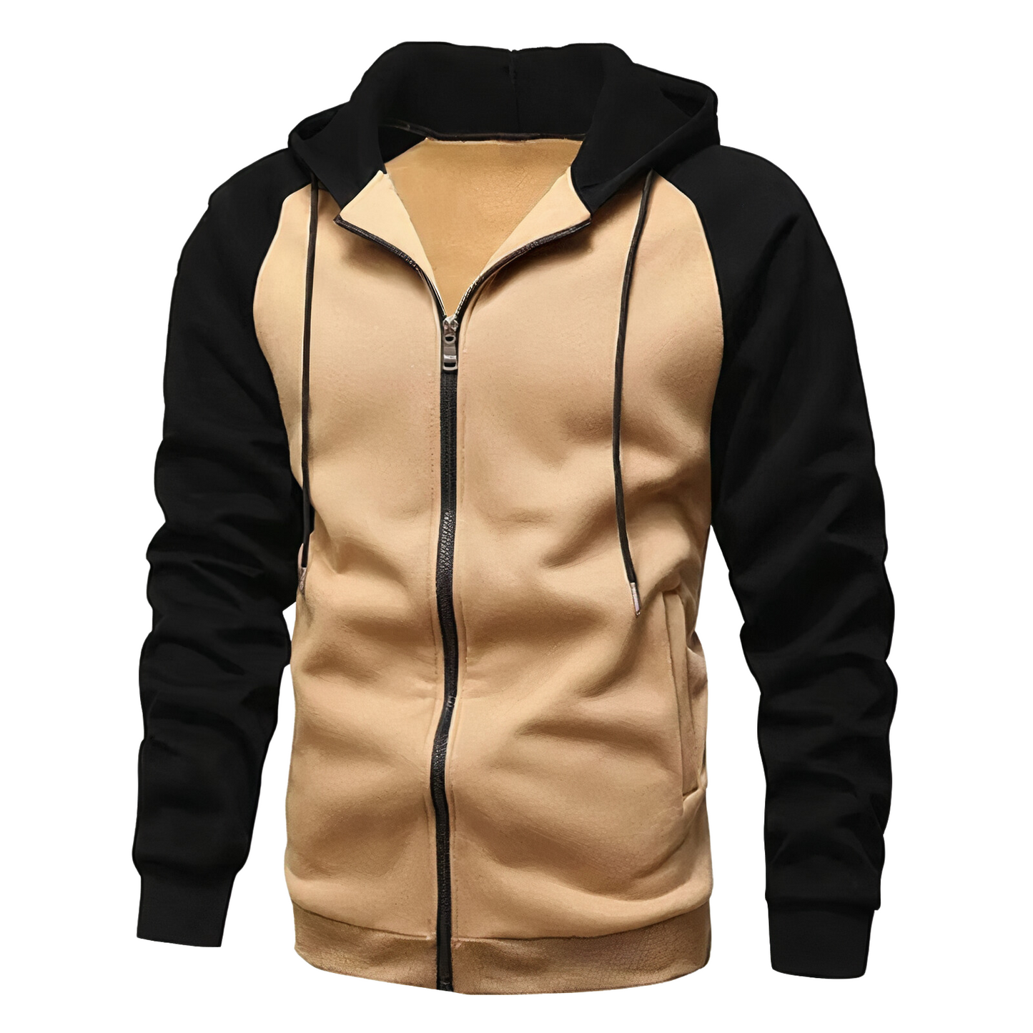 Men's Zip-Up Hoodie Cotton Drawstring Raglan Sleeves Grey