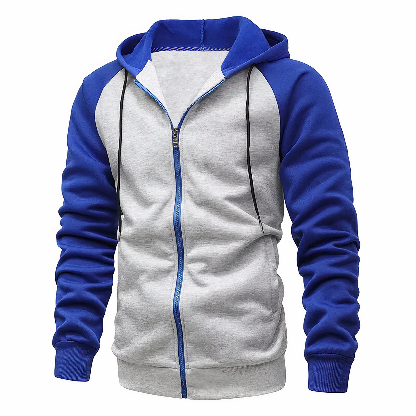 Men's Zip-Up Hoodie Cotton Drawstring Raglan Sleeves Grey - Vonnera