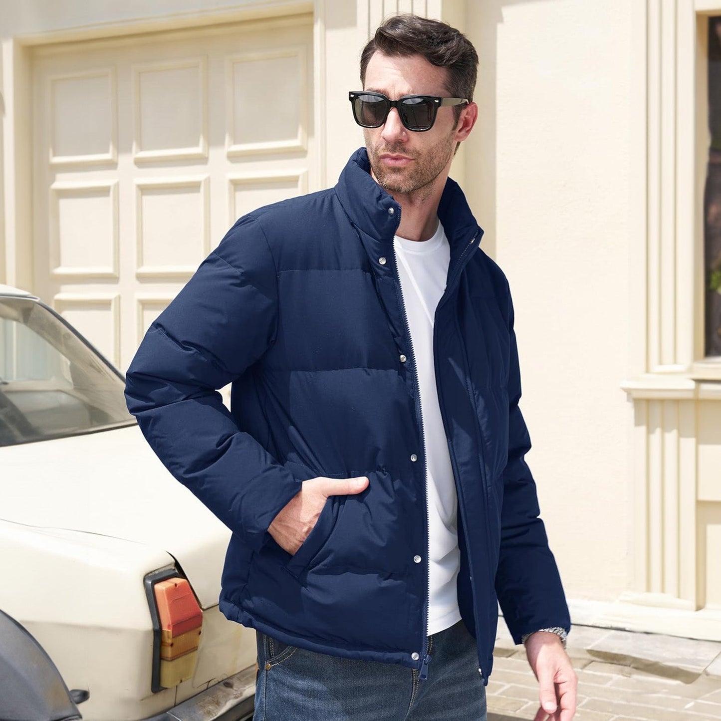 Men's Down Puffer Jacket Water-Resistant Black