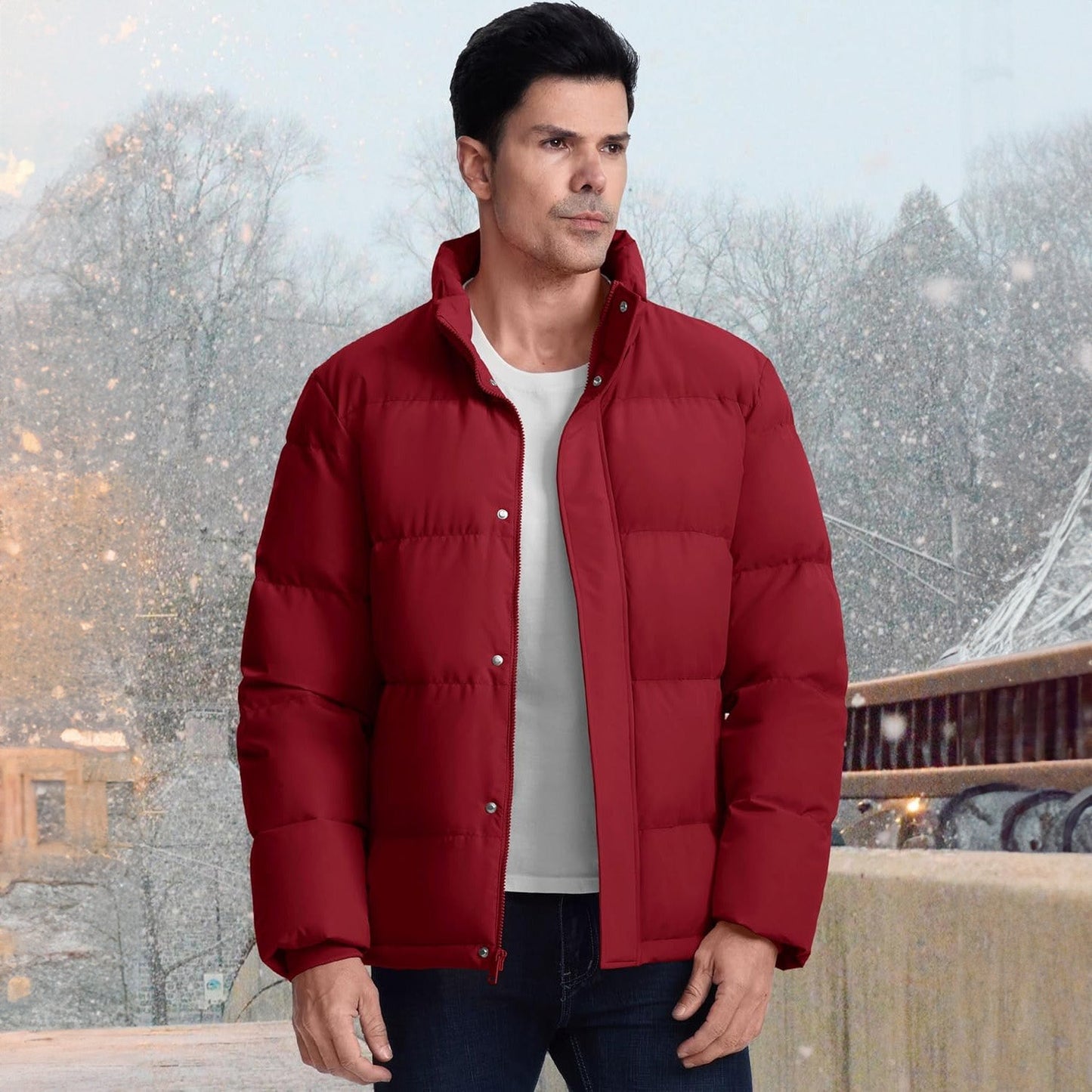 Men's Down Puffer Jacket Water-Resistant Black