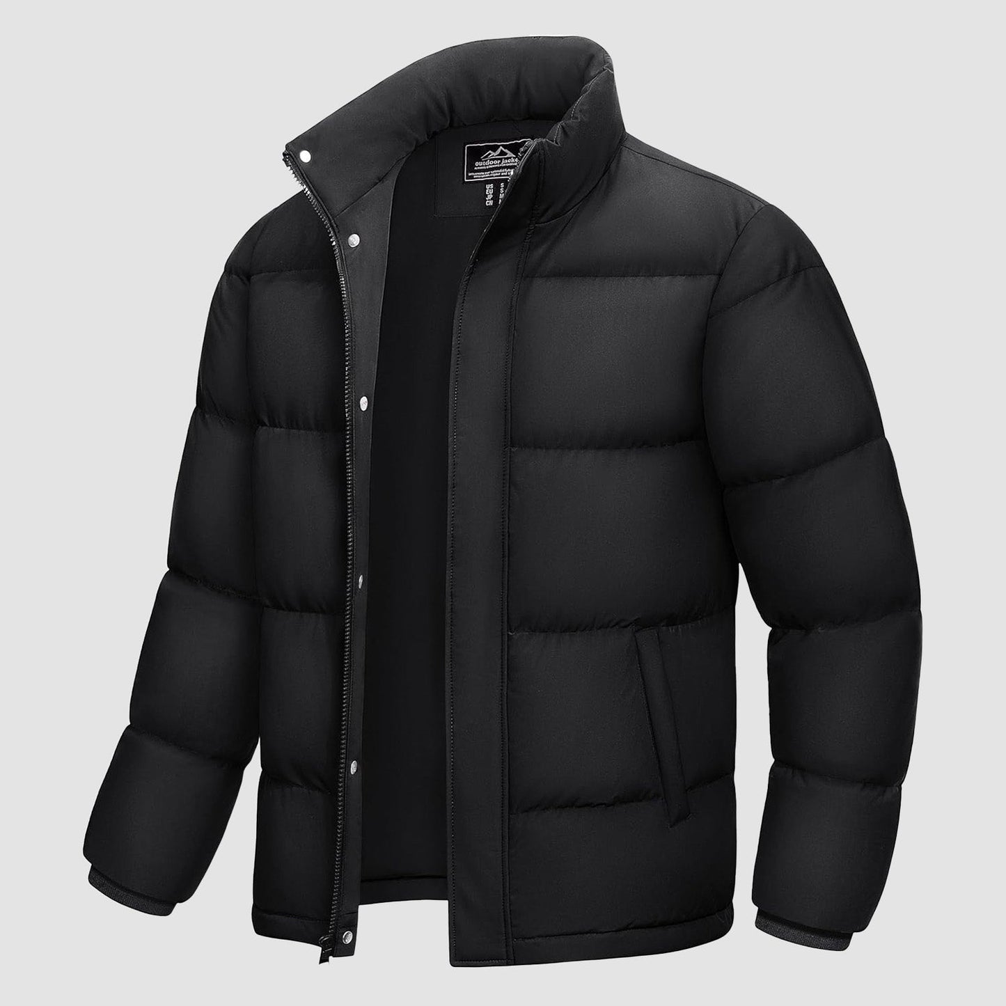 Men's Down Puffer Jacket Water-Resistant Black - Vonnera