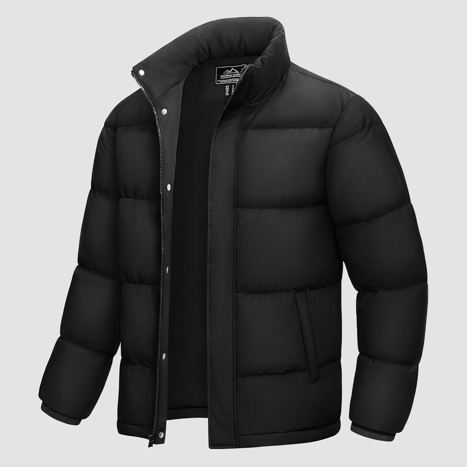 Men's Down Puffer Jacket Water-Resistant Black - Vonnera