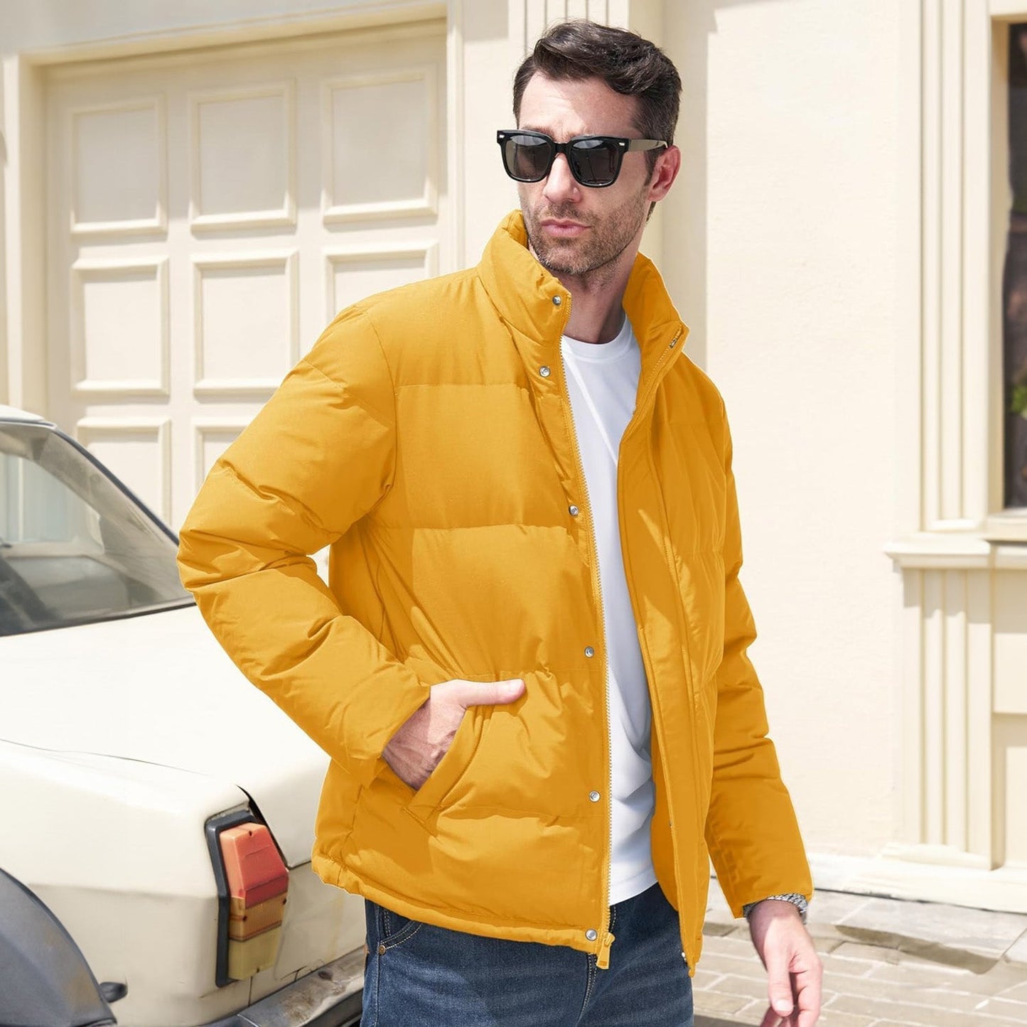Men's Down Puffer Jacket Water-Resistant Black