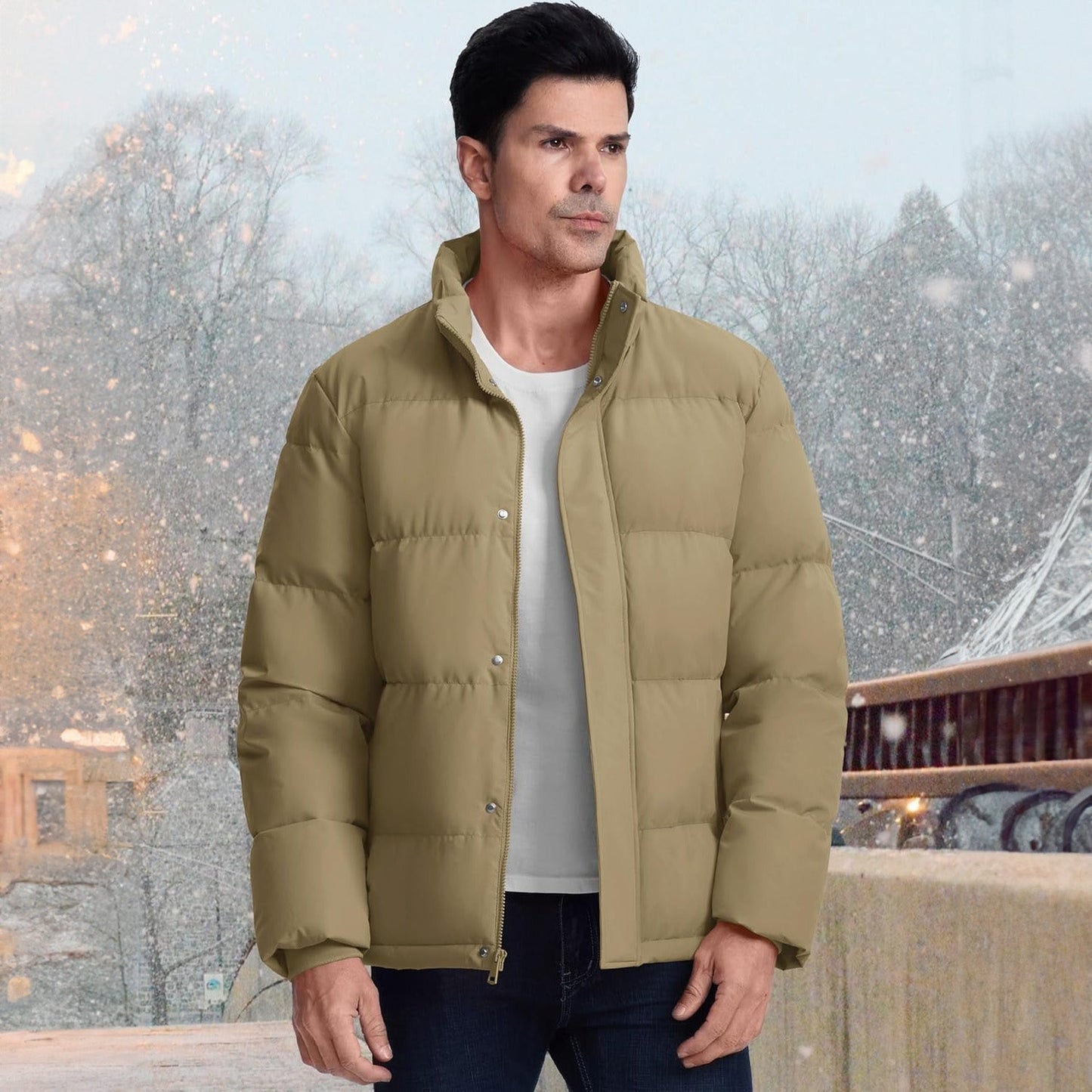 Men's Down Puffer Jacket Water-Resistant Black