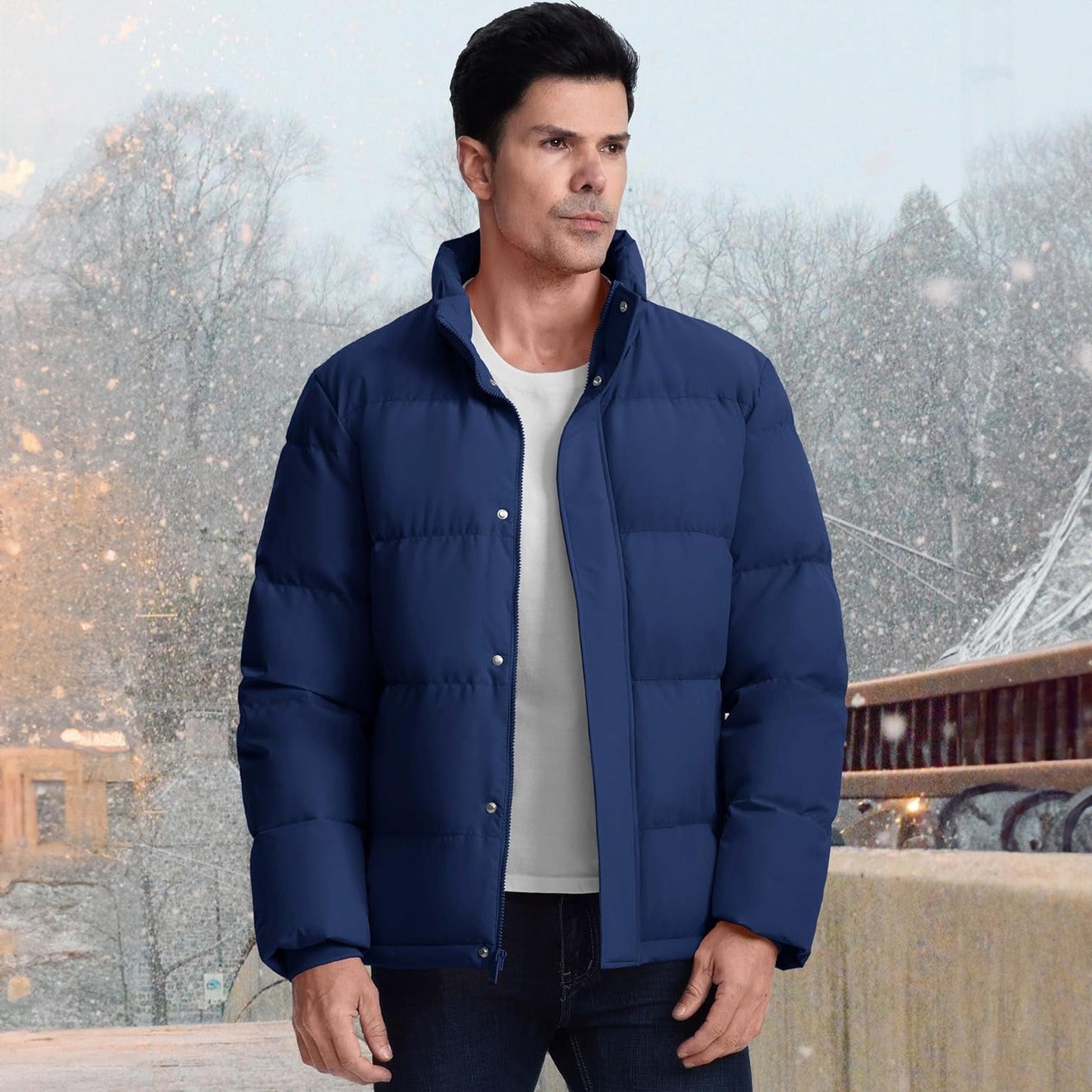 Men's Down Puffer Jacket Water-Resistant Black