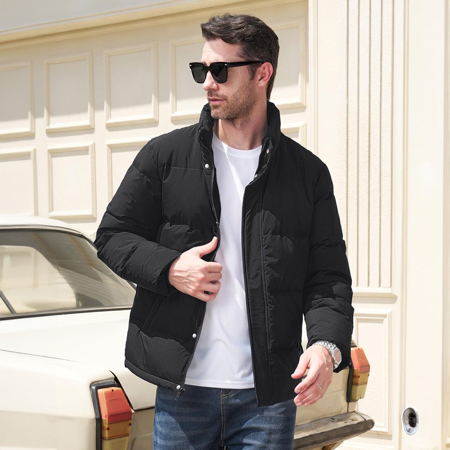 Men's Down Puffer Jacket Water-Resistant Black