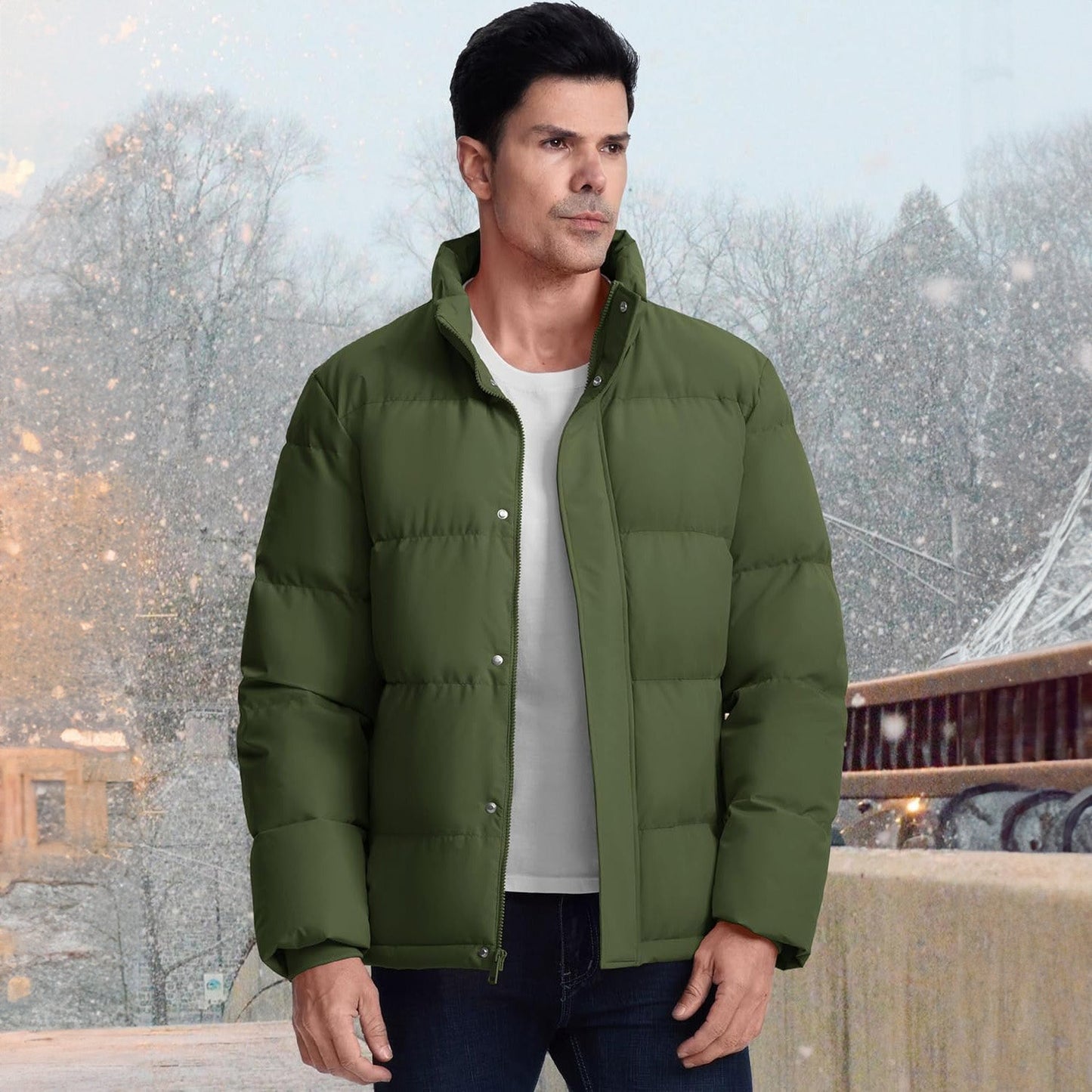Men's Down Puffer Jacket Water-Resistant Black