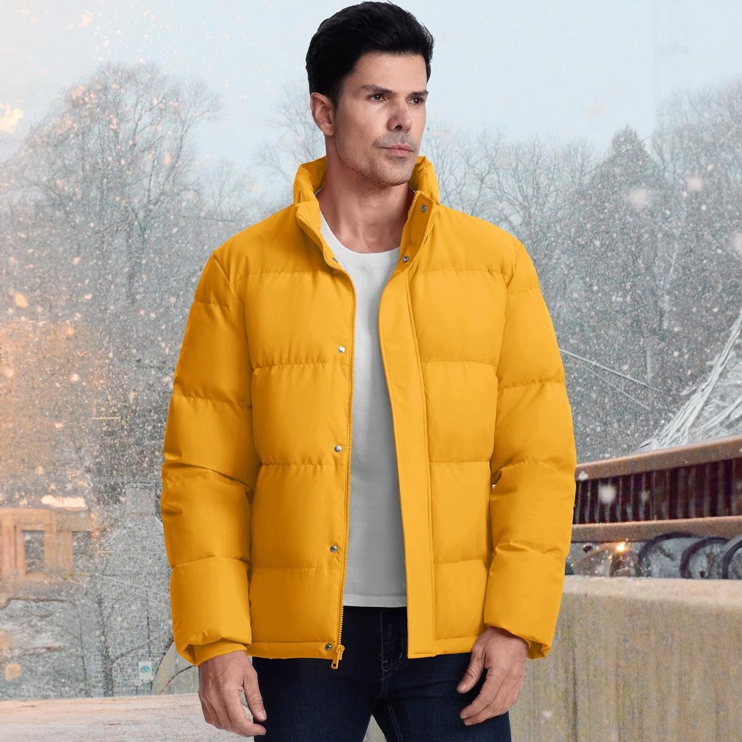 Men's Down Puffer Jacket Water-Resistant Black
