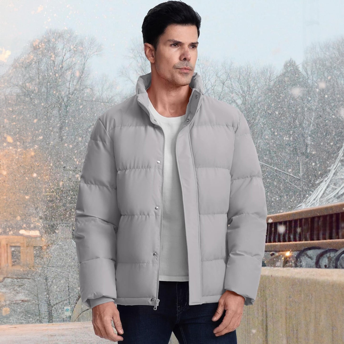 Men's Down Puffer Jacket Water-Resistant Black