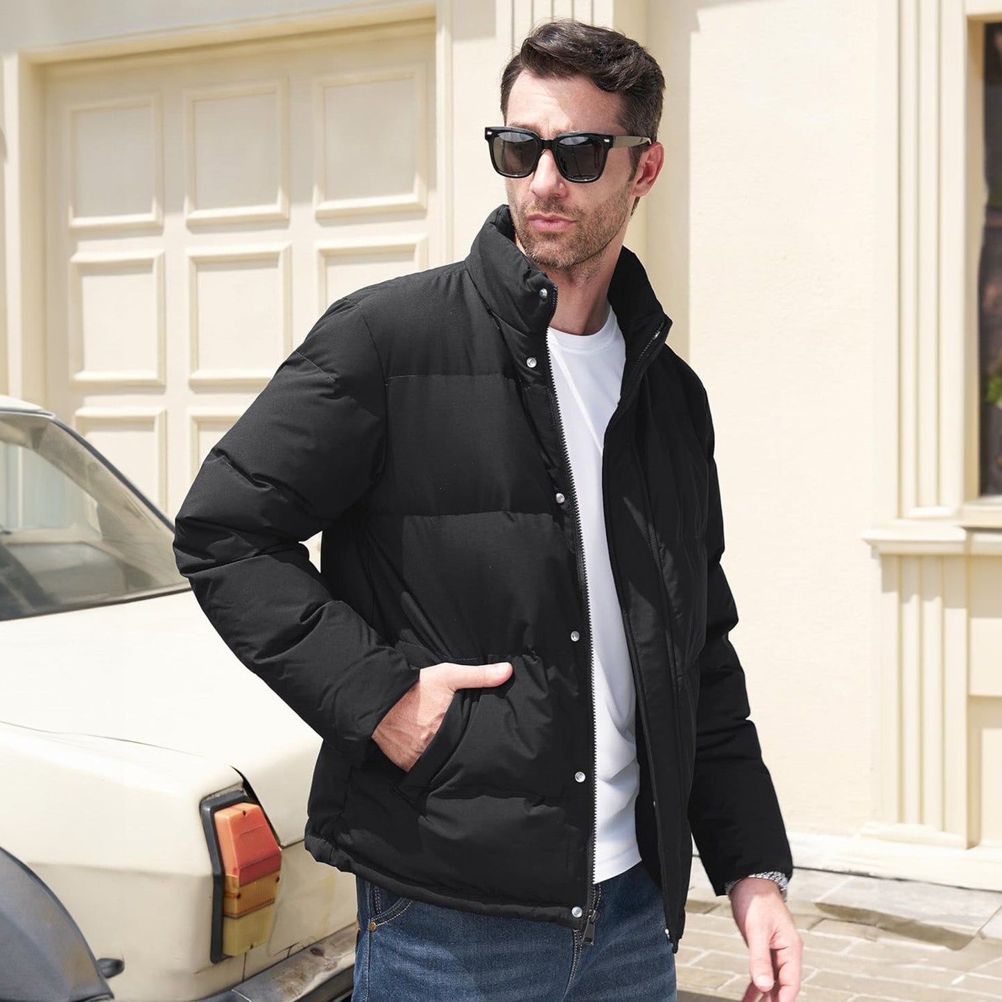 Men's Down Puffer Jacket Water-Resistant Black