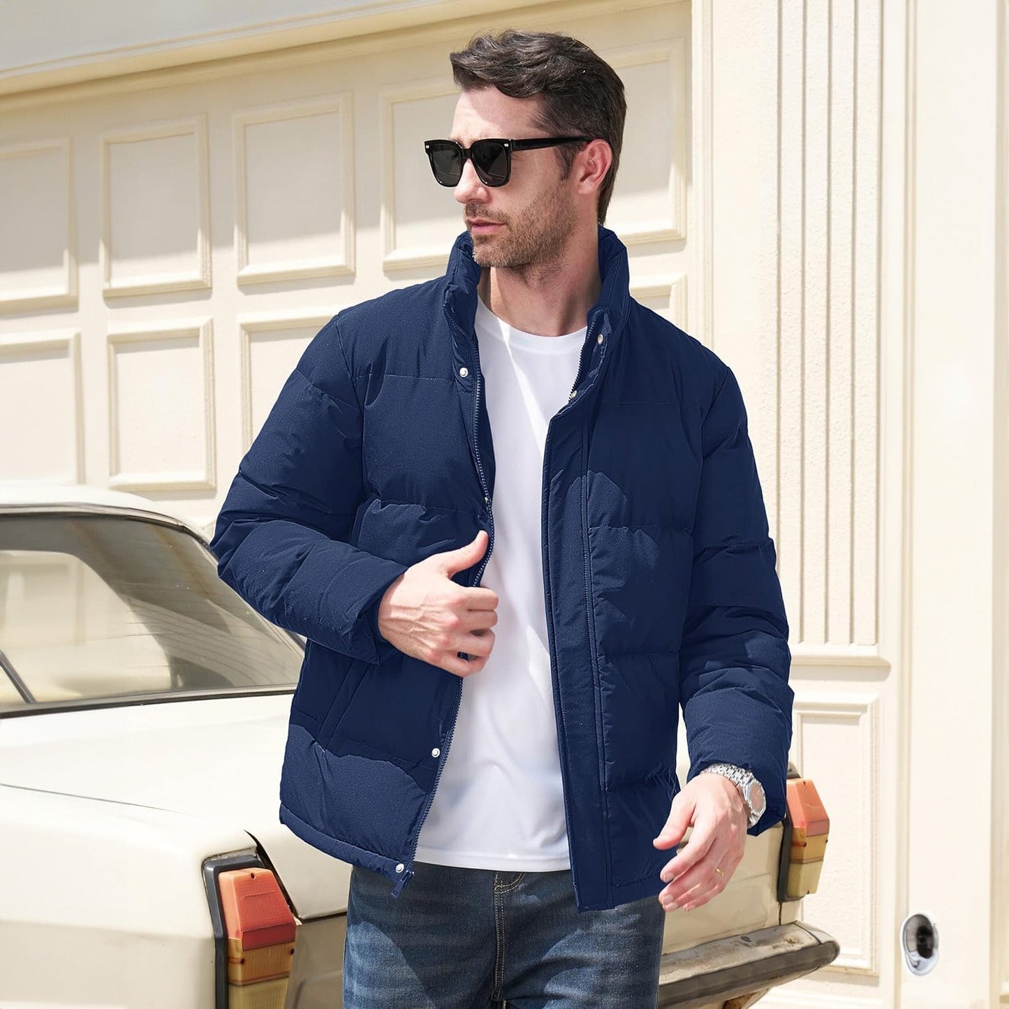 Men's Down Puffer Jacket Water-Resistant Black