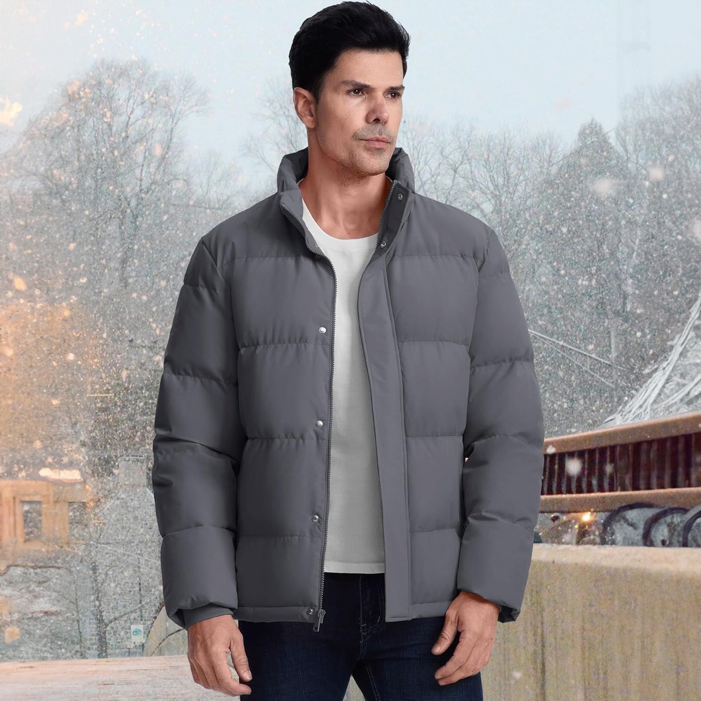 Men's Down Puffer Jacket Water-Resistant Black