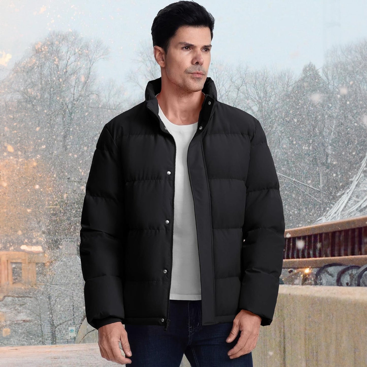 Men's Down Puffer Jacket Water-Resistant Black