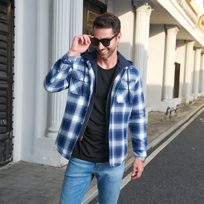 Men's Flannel Jacket Removable Hood 5 Pocket
