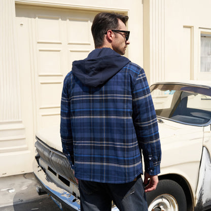 Men's Flannel Jacket Removable Hood 5 Pocket