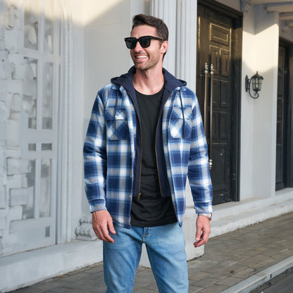 Men's Flannel Jacket Removable Hood 5 Pocket