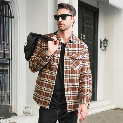 Men's Flannel Shirt Jacket Fleece Lined Cotton Warm Navy