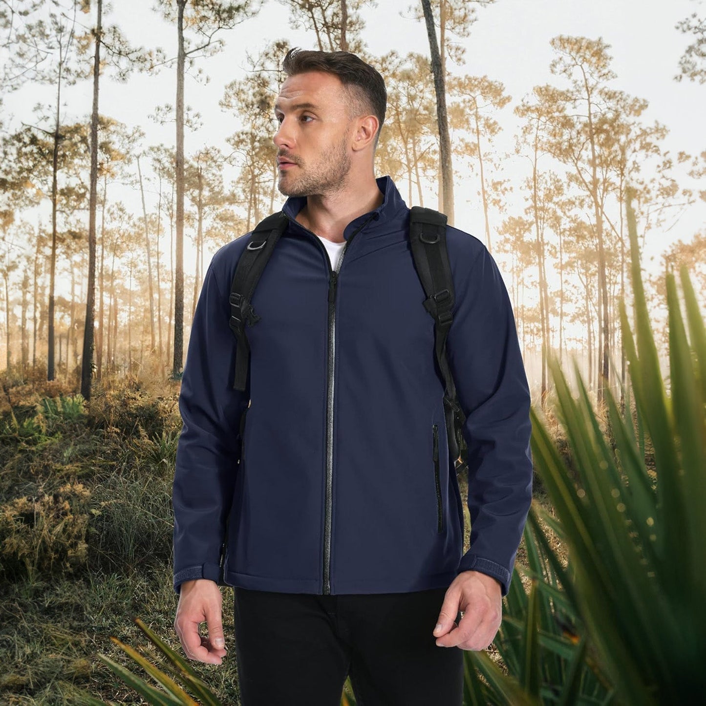 Men's Softshell Jacket Waterproof Fleece Lined Black
