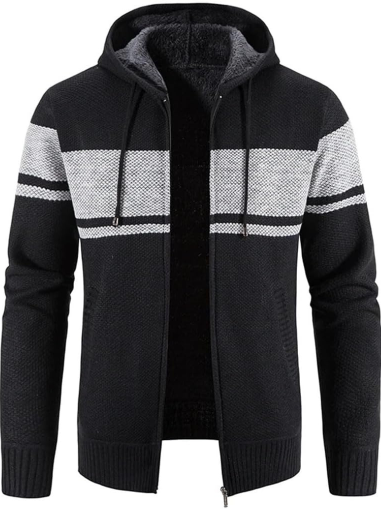 Men's Hooded Cardigan Zip-Up Fleece Lined Adjustable Drawstring