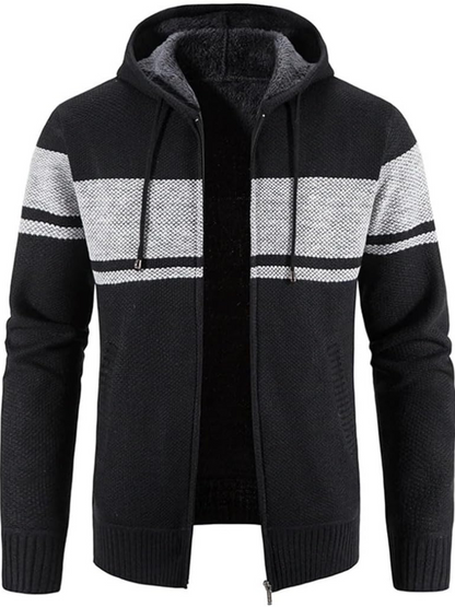 Men's Hooded Cardigan Zip-Up Fleece Lined Adjustable Drawstring