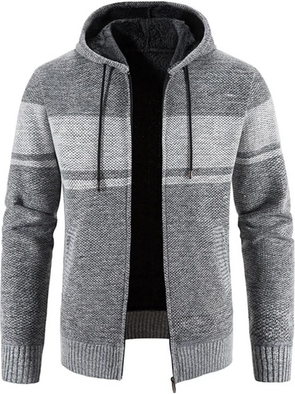 Men's Hooded Cardigan Zip-Up Fleece Lined Adjustable Drawstring