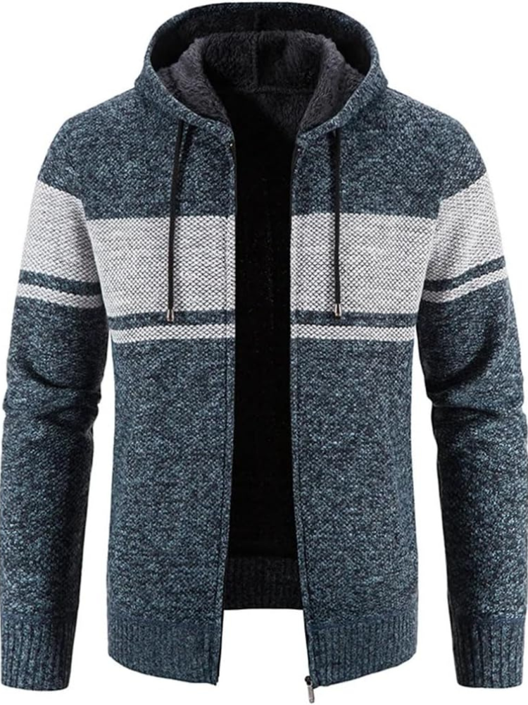 Men's Hooded Cardigan Zip-Up Fleece Lined Adjustable Drawstring - Vonnera
