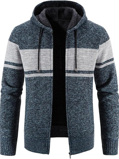 Men's Hooded Cardigan Zip-Up Fleece Lined Adjustable Drawstring - Vonnera
