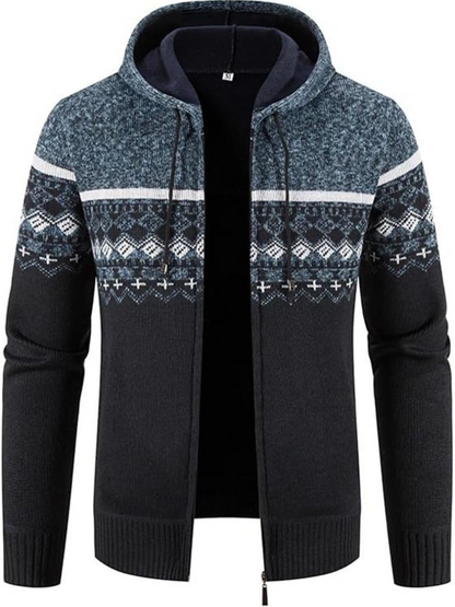 Men's Hooded Cardigan Zip-Up Fleece Lined Adjustable Drawstring