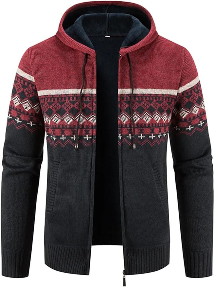 Men's Hooded Cardigan Zip-Up Fleece Lined Adjustable Drawstring