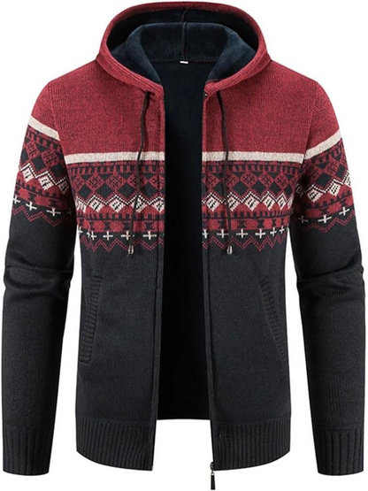Men's Hooded Cardigan Zip-Up Fleece Lined Adjustable Drawstring
